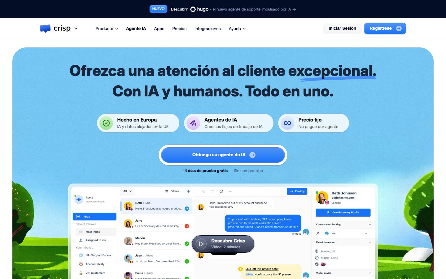 Captura de pantalla del sitio de Crisp