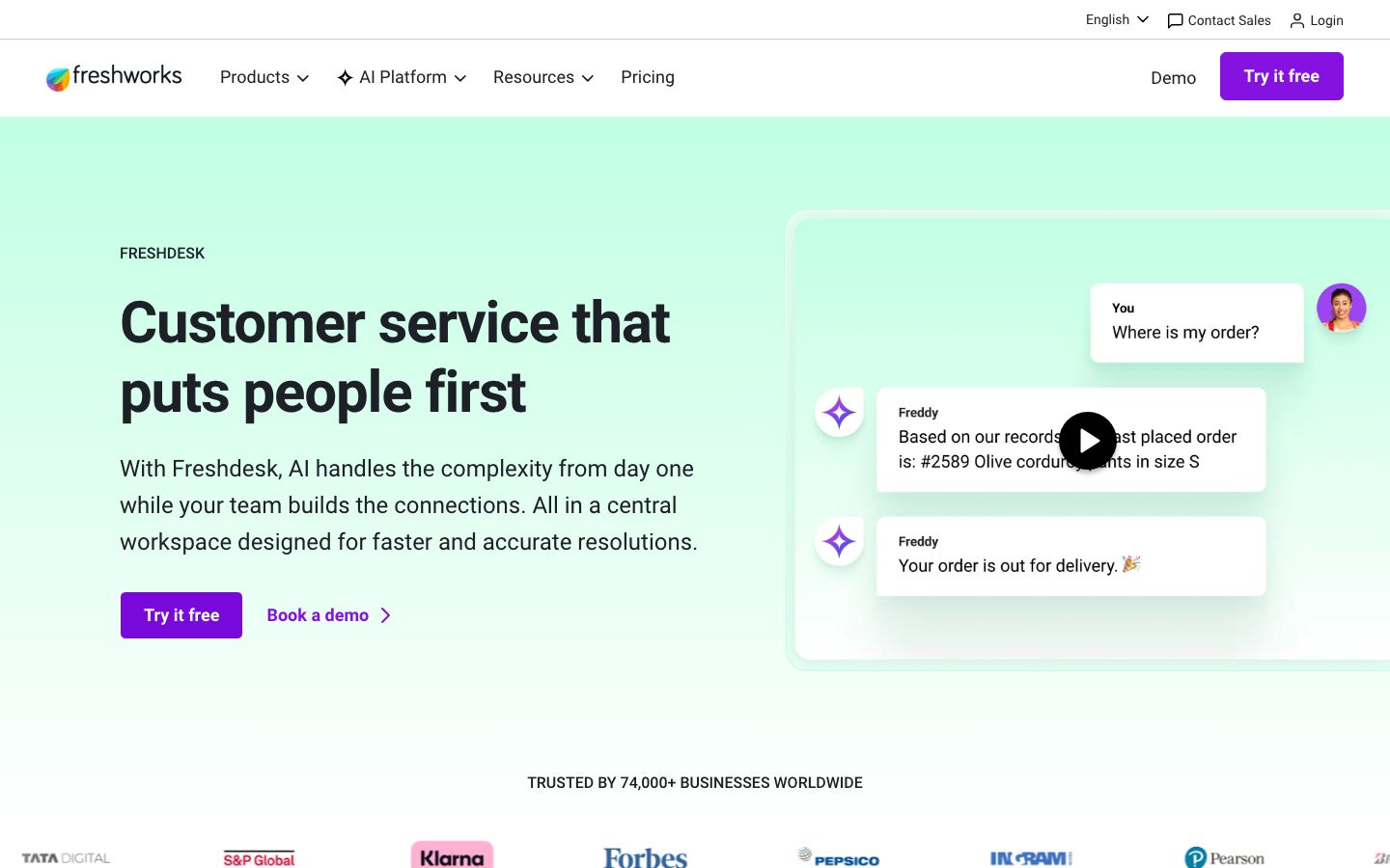 Captura de pantalla del sitio de Freshdesk