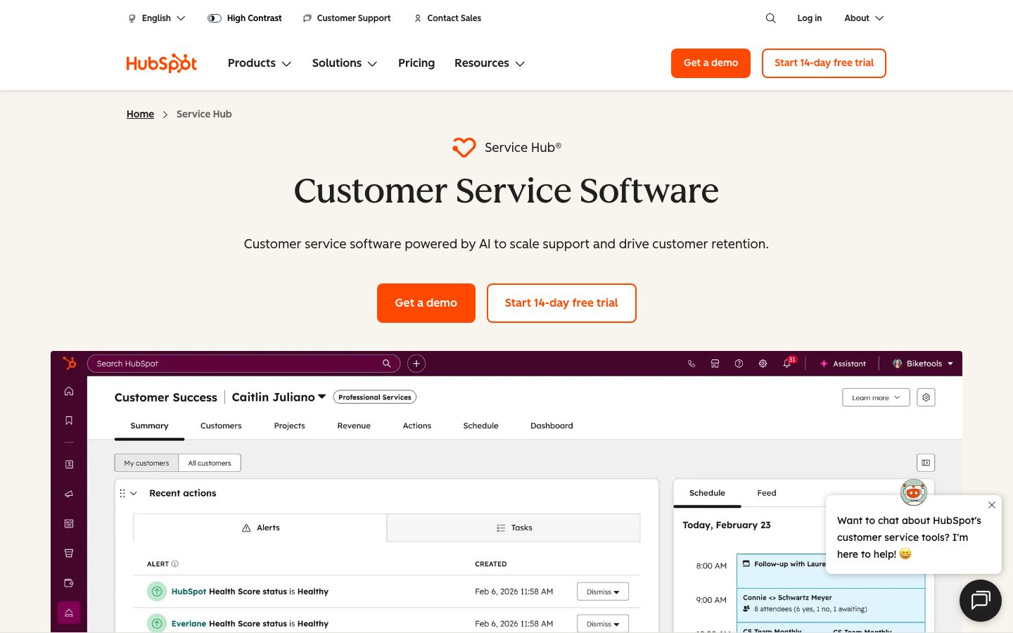 Captura de pantalla del sitio de HubSpot Service Hub