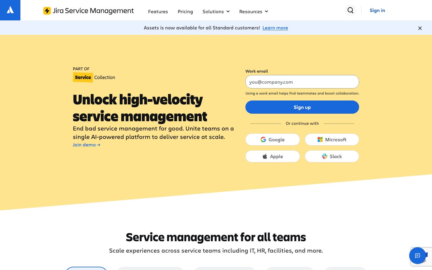 Captura de pantalla del sitio de Jira Service Management