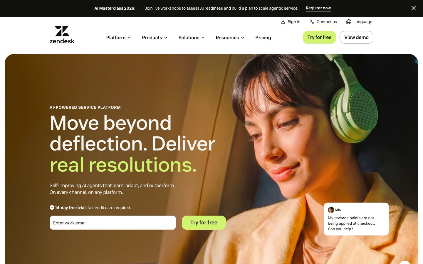 Captura de pantalla del sitio de Zendesk